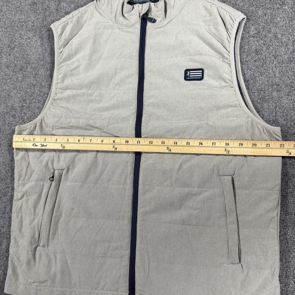 Live Forever Golf Vest Mens Large Gray Quilted Performance Zip Pockets
